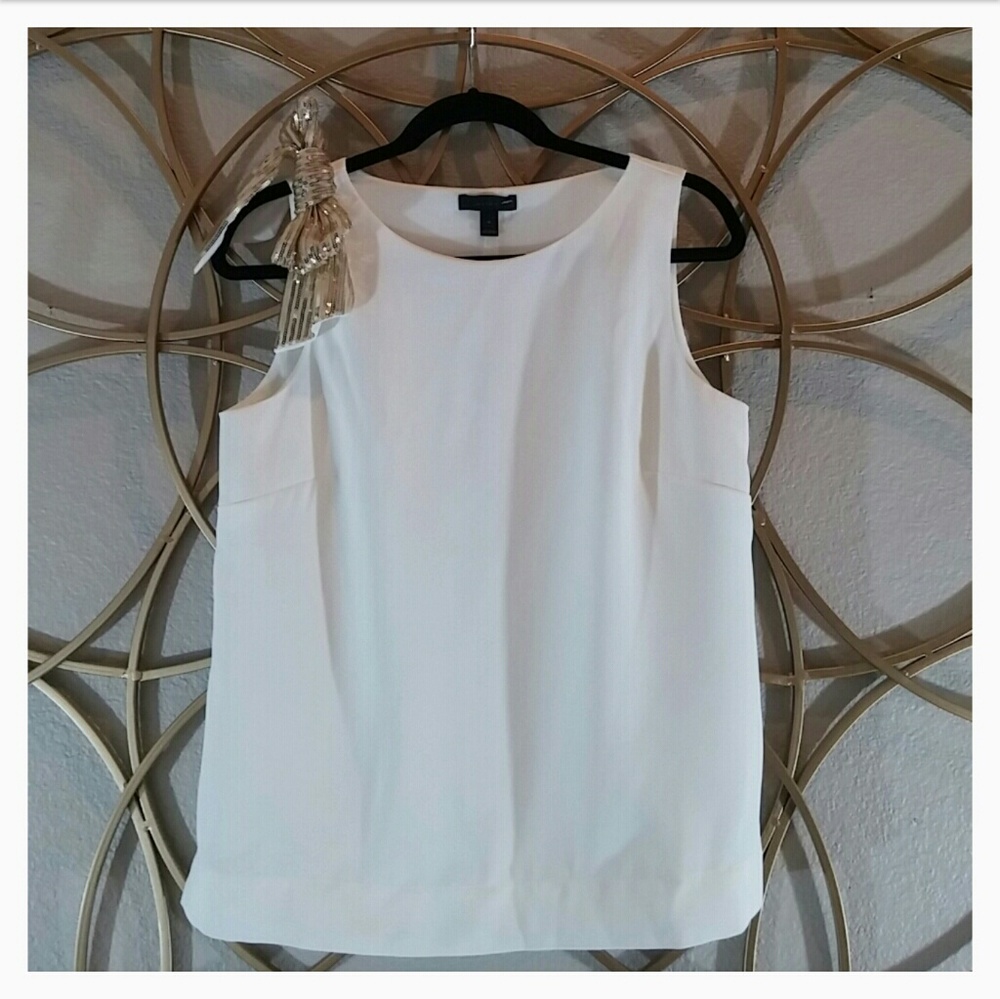 JCrew Cream Sleeveless Top with Gold Bow Accent